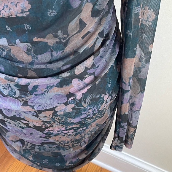 Free People One Shoulder Floral Mesh Ruched Bodycon Dress NWOT Medium - Picture 4 of 8